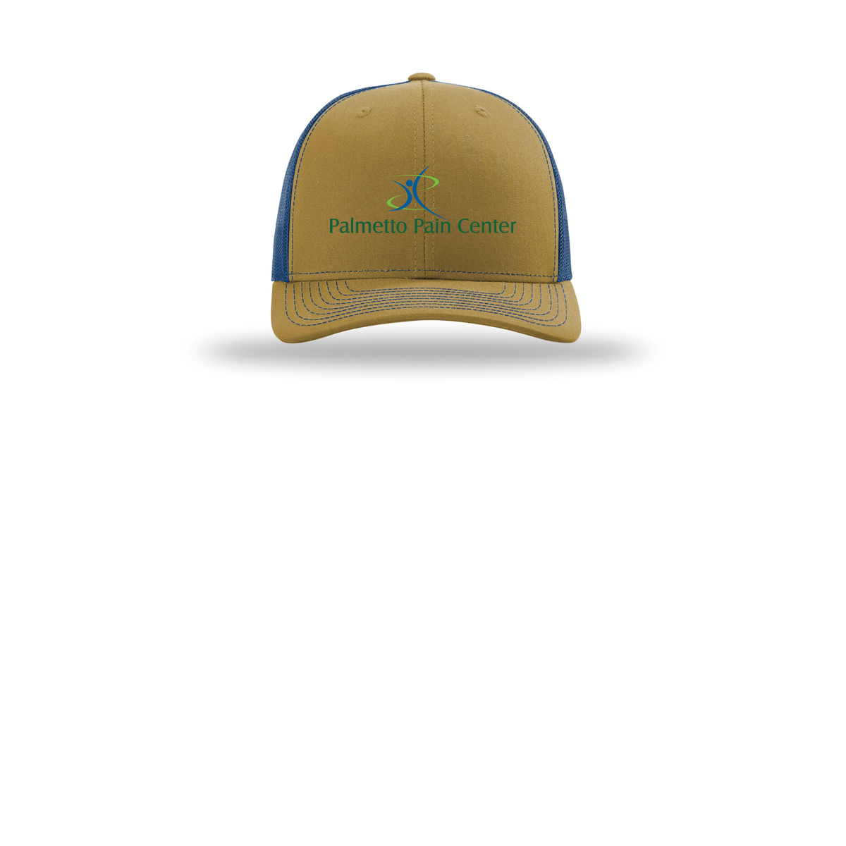 palmetto-pain-center-richardson-trucker-cap-embroidery-capfront-R112-biscuittrueblue-flat-front