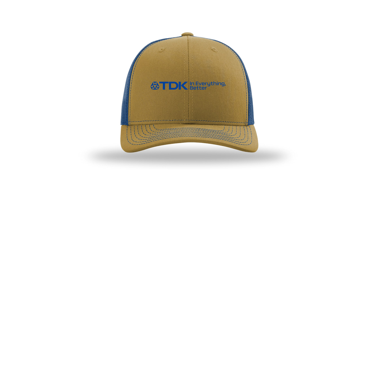 tdk-richardson-trucker-cap-embroidery-capfront-R112-biscuittrueblue-flat-front