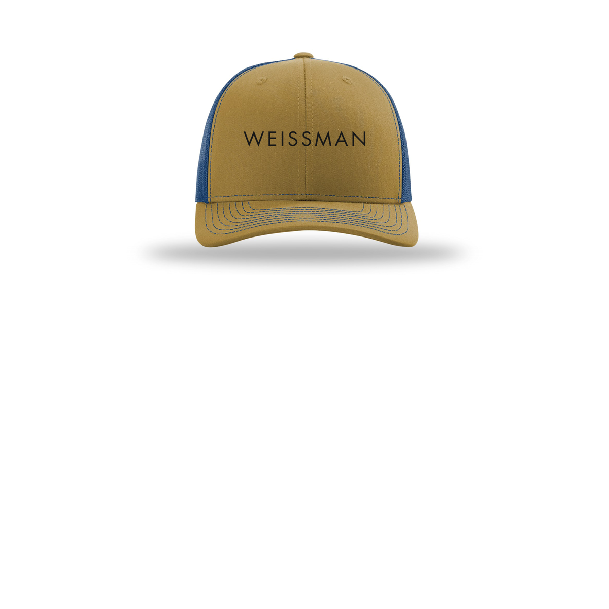 weissmans-richardson-trucker-cap-embroidery-capfront-R112-biscuittrueblue-flat-front