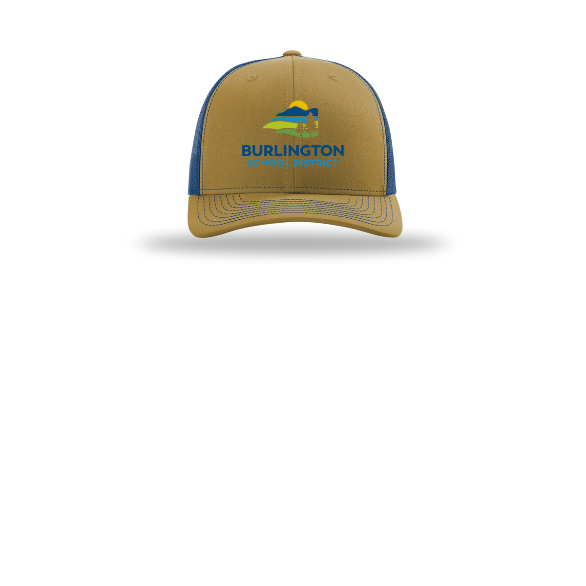 bsdvt-richardson-trucker-cap-embroidery-capfront-R112-biscuittrueblue-flat-front
