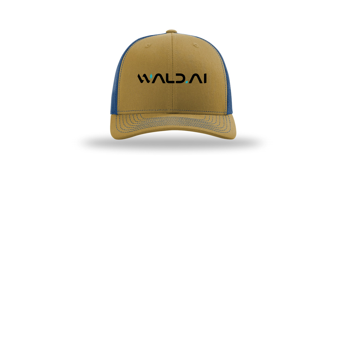 wald-richardson-trucker-cap-embroidery-capfront-R112-biscuittrueblue-flat-front