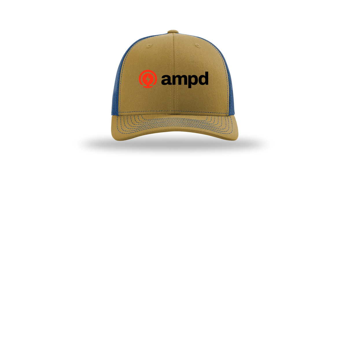 ampd-richardson-trucker-cap-embroidery-capfront-R112-biscuittrueblue-flat-front