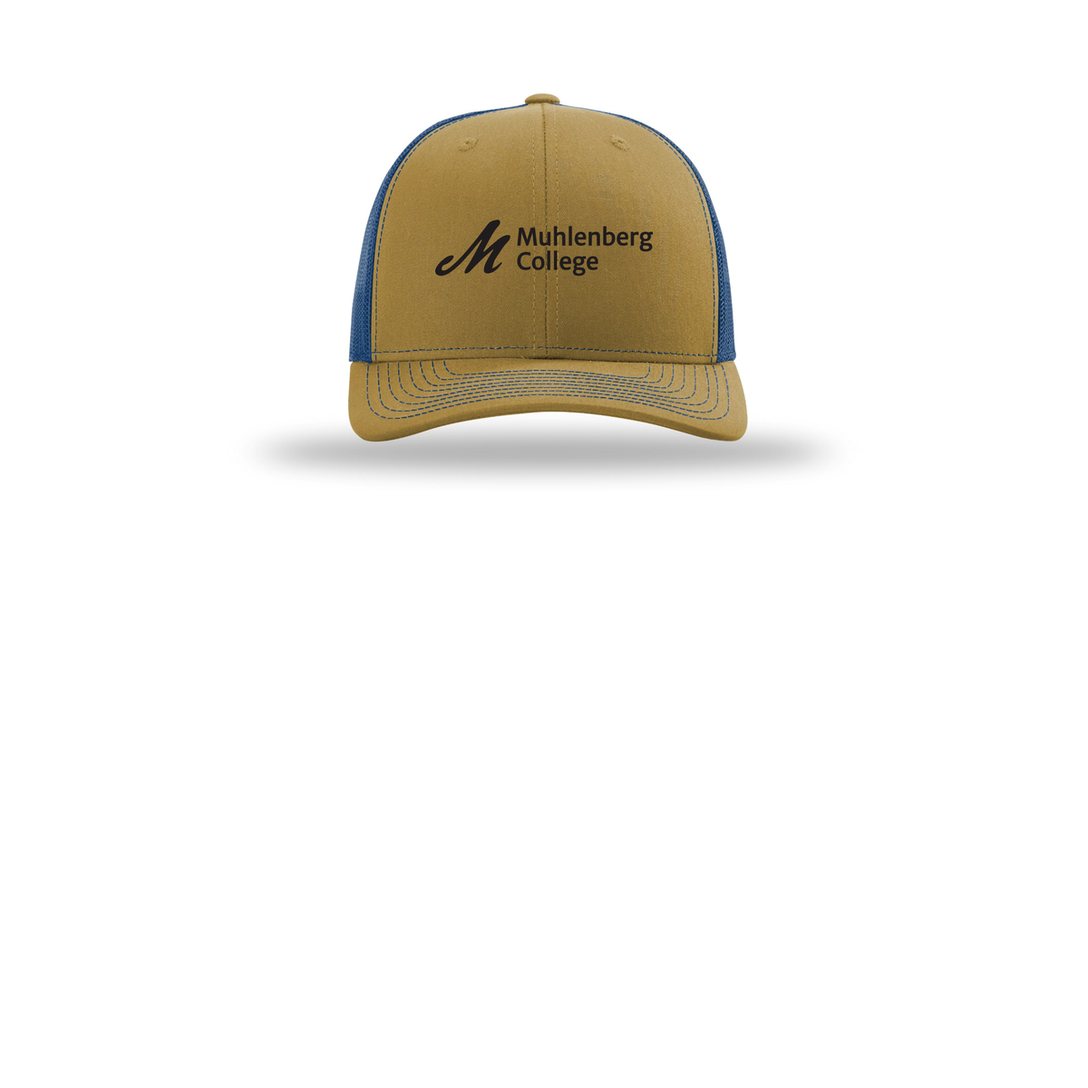 muhlenberg-richardson-trucker-cap-embroidery-capfront-R112-biscuittrueblue-flat-front