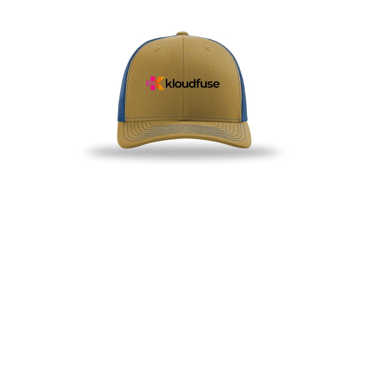 kloudfuse-richardson-trucker-cap-embroidery-capfront-R112-biscuittrueblue-flat-front