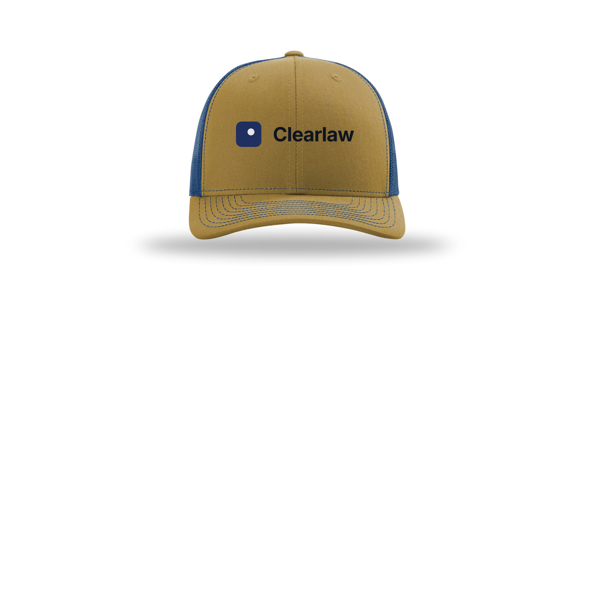 clearlaw-richardson-trucker-cap-embroidery-capfront-R112-biscuittrueblue-flat-front