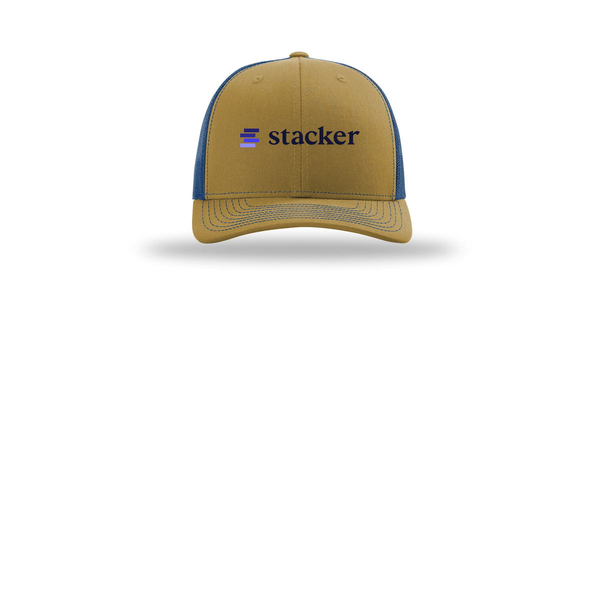 stacker-richardson-trucker-cap-embroidery-capfront-R112-biscuittrueblue-flat-front
