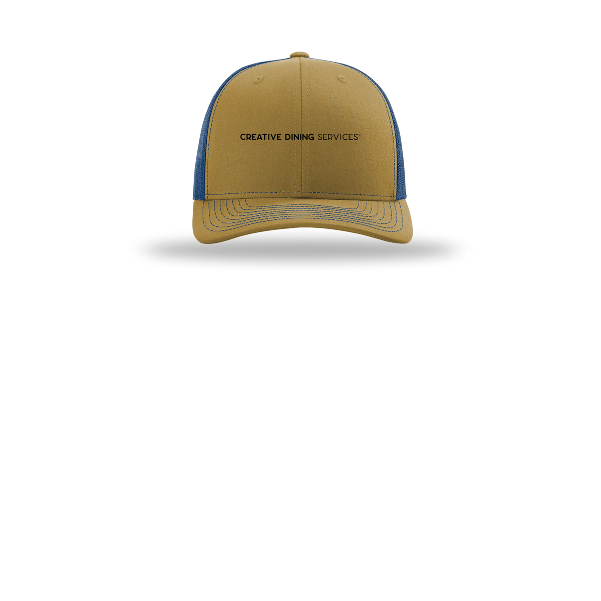 creativedining-richardson-trucker-cap-embroidery-capfront-R112-biscuittrueblue-flat-front