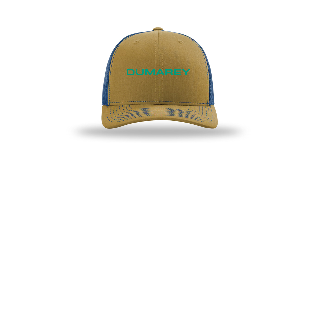 dumarey-richardson-trucker-cap-embroidery-capfront-R112-biscuittrueblue-flat-front