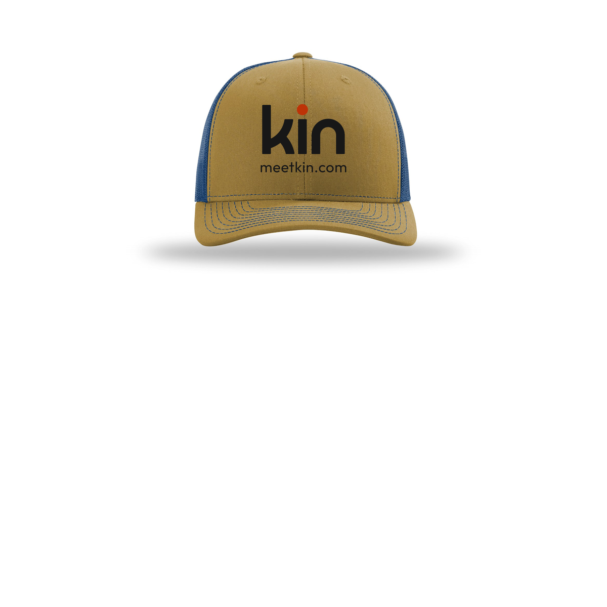 kin-richardson-trucker-cap-embroidery-capfront-R112-biscuittrueblue-flat-front