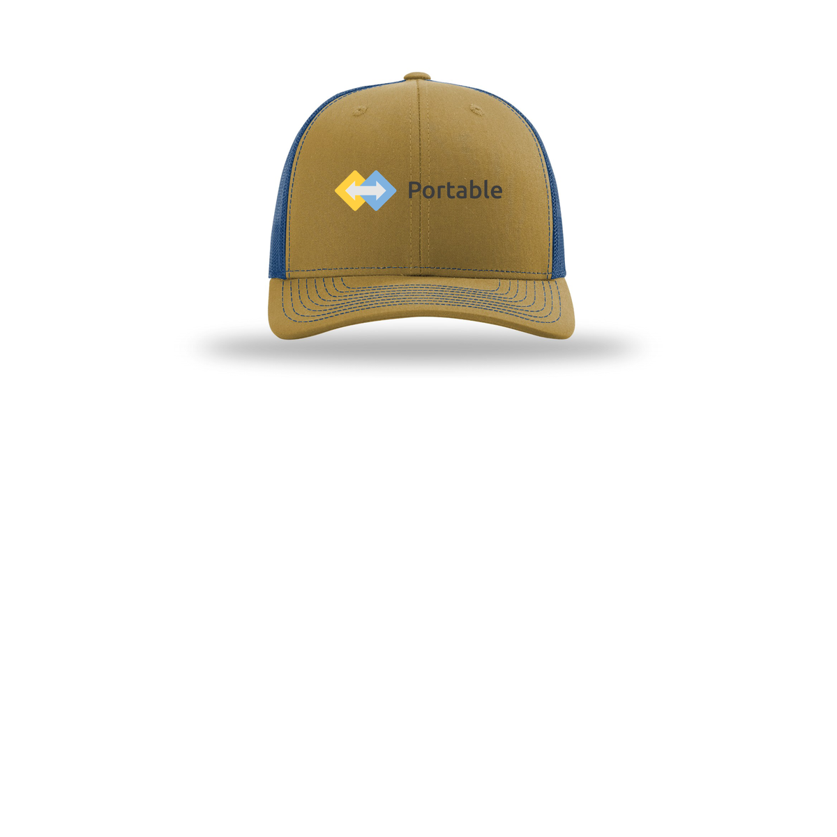 portable-richardson-trucker-cap-embroidery-capfront-R112-biscuittrueblue-flat-front