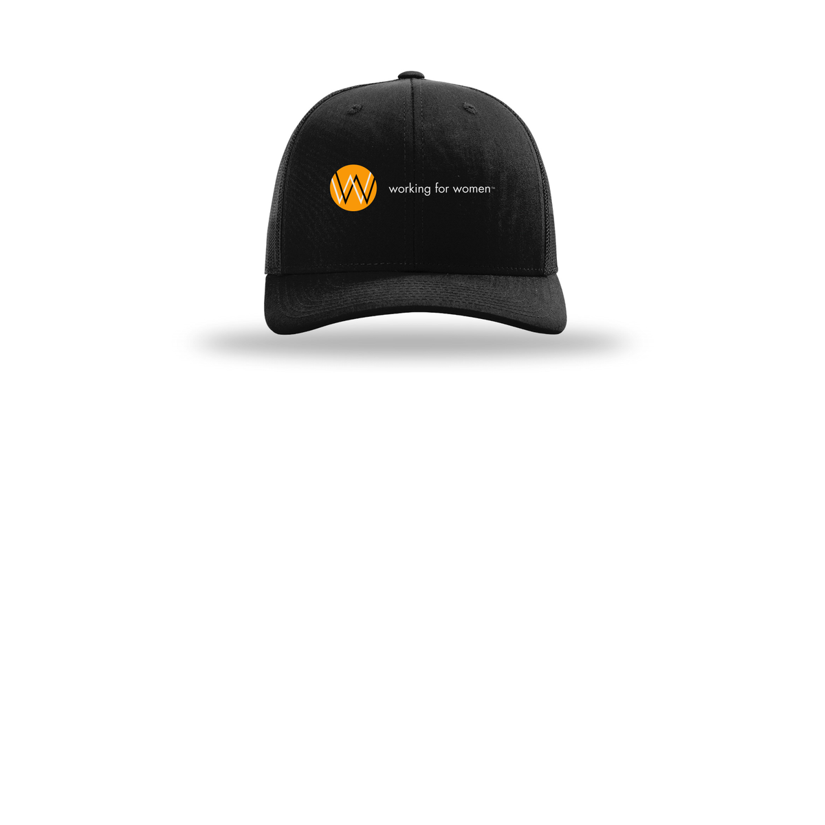 workingforwomen-richardson-trucker-cap-embroidery-capfront-R112-black-flat-front