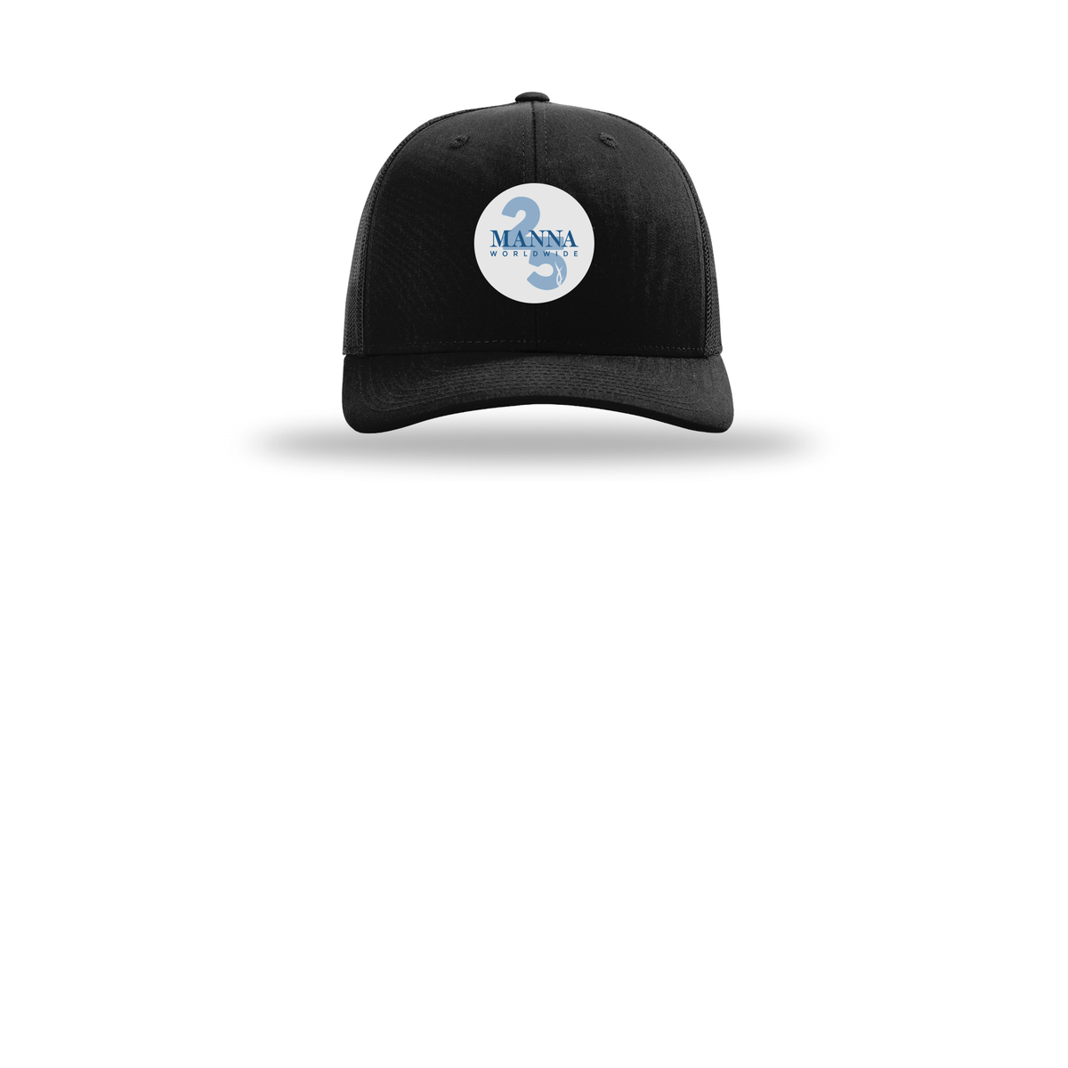 mannaworldwide-richardson-trucker-cap-embroidery-capfront-R112-black-flat-front