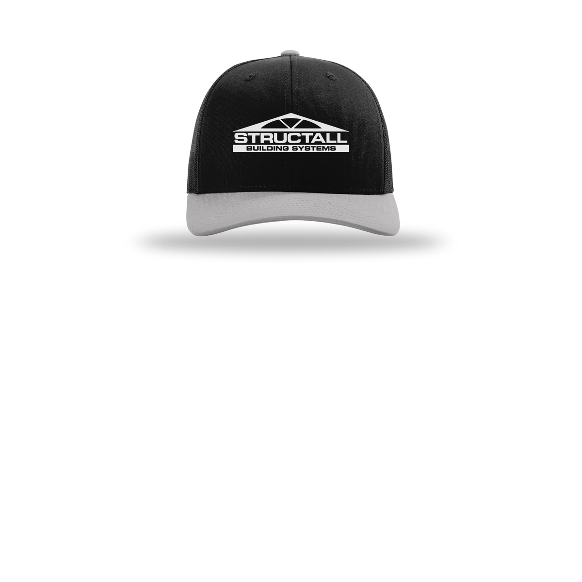 structall-richardson-trucker-cap-embroidery-capfront-R112-blackblacklightgrey-flat-front
