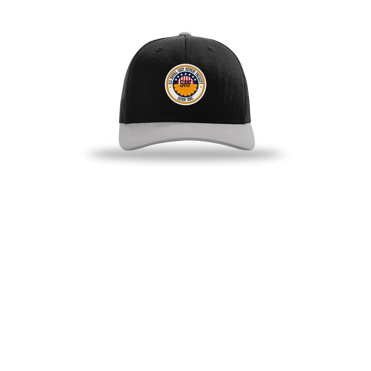srf-jrmc-richardson-trucker-cap-embroidery-capfront-R112-blackblacklightgrey-flat-front