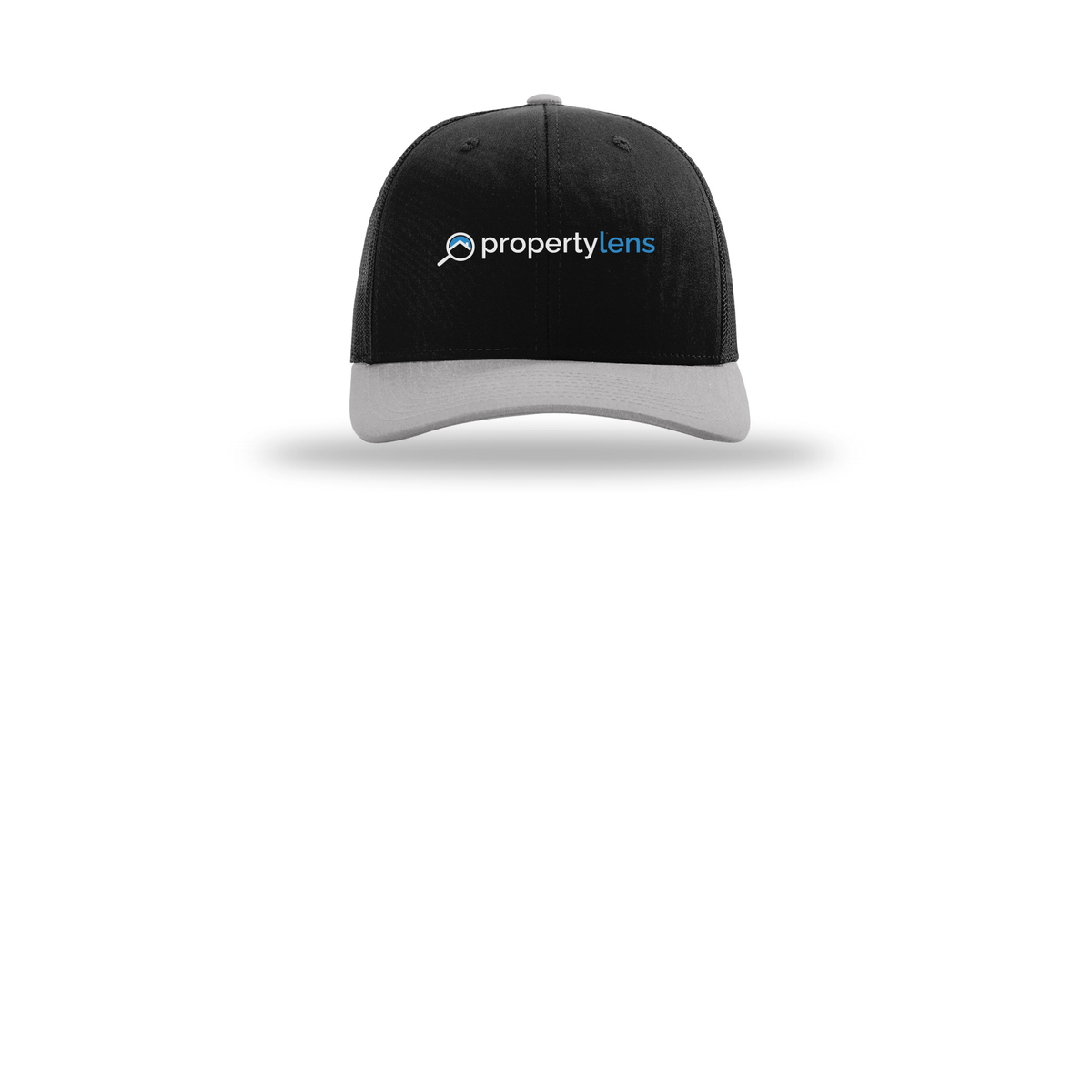 propertylens-richardson-trucker-cap-embroidery-capfront-R112-blackblacklightgrey-flat-front
