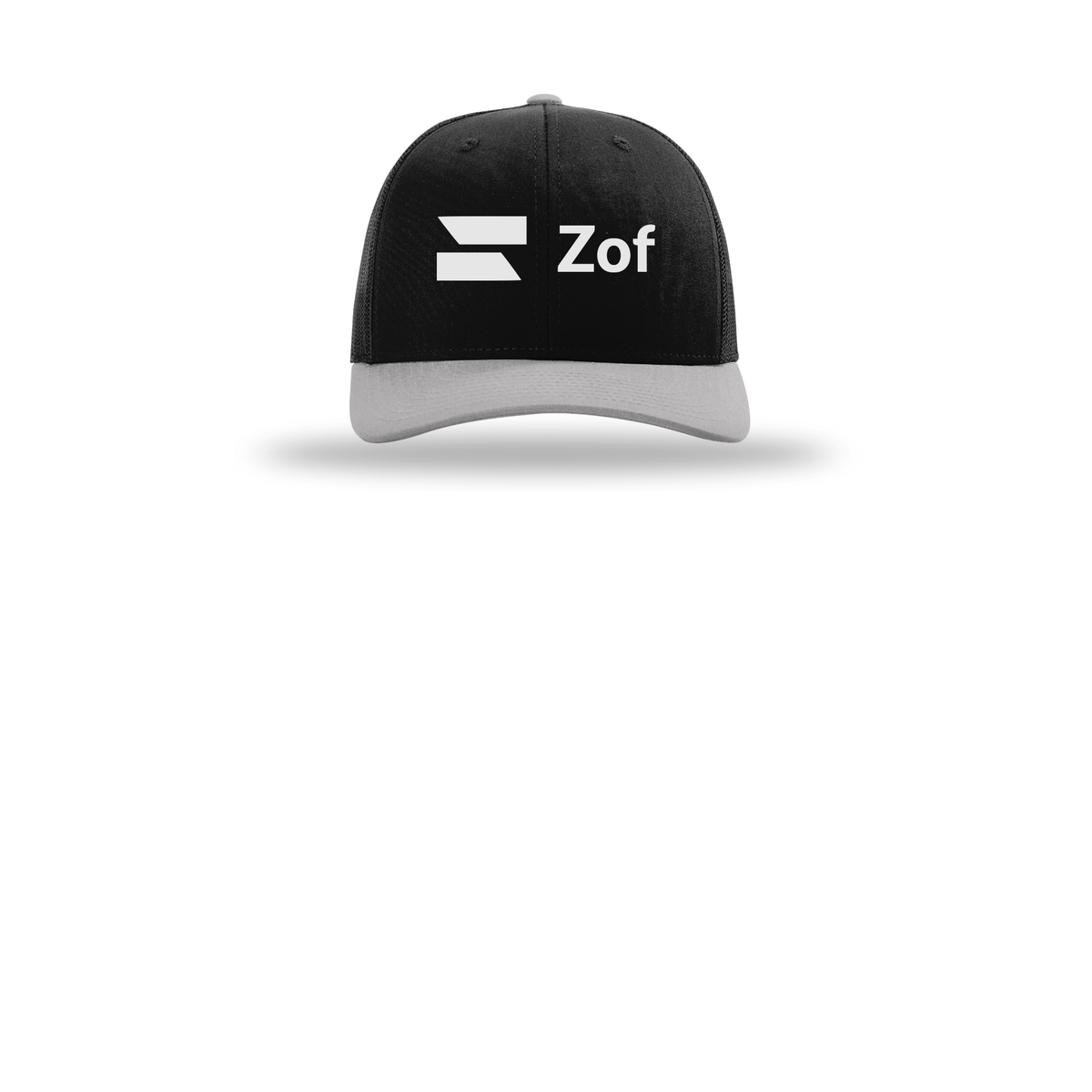 zof-richardson-trucker-cap-embroidery-capfront-R112-blackblacklightgrey-flat-front