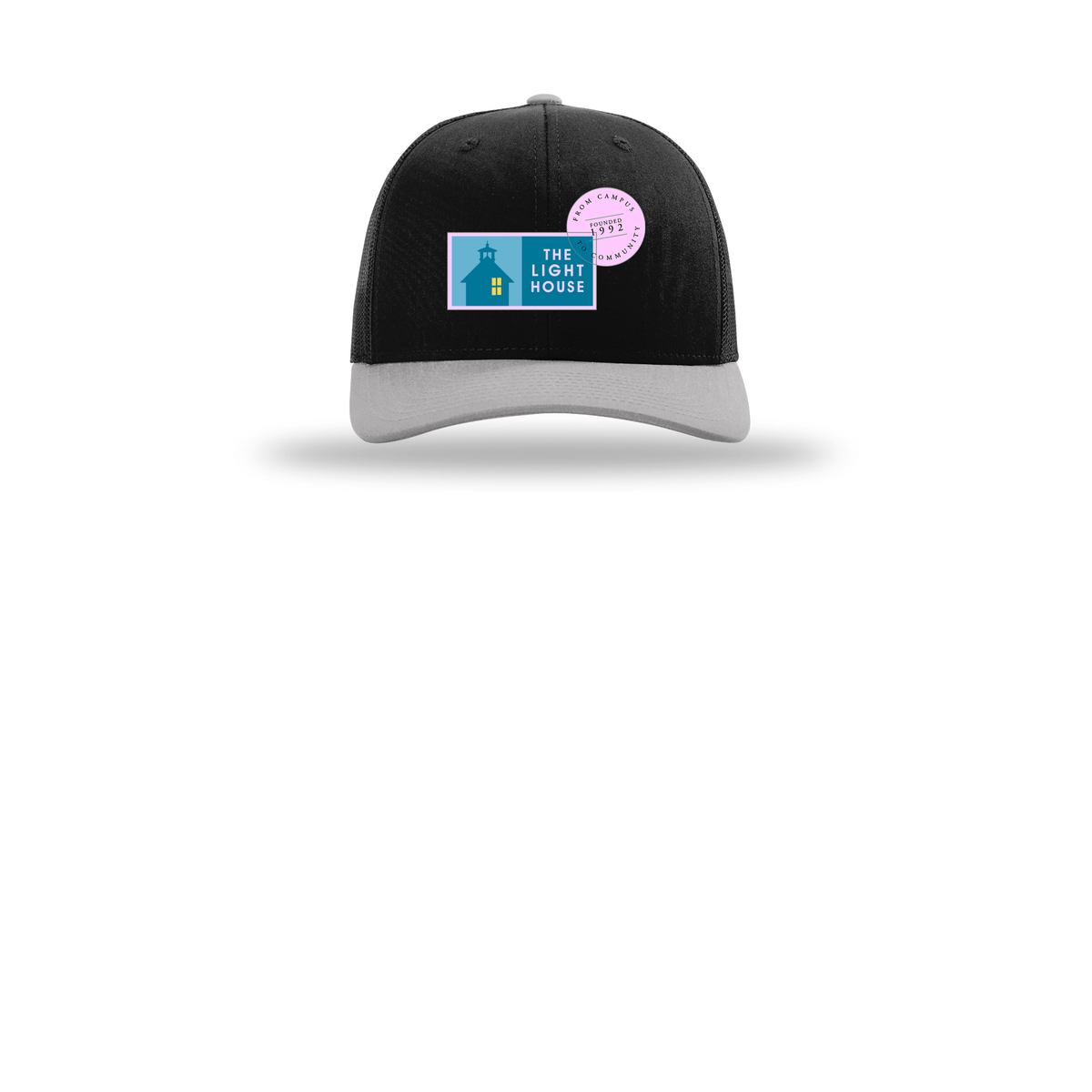 lhcampus-richardson-trucker-cap-embroidery-capfront-R112-blackblacklightgrey-flat-front