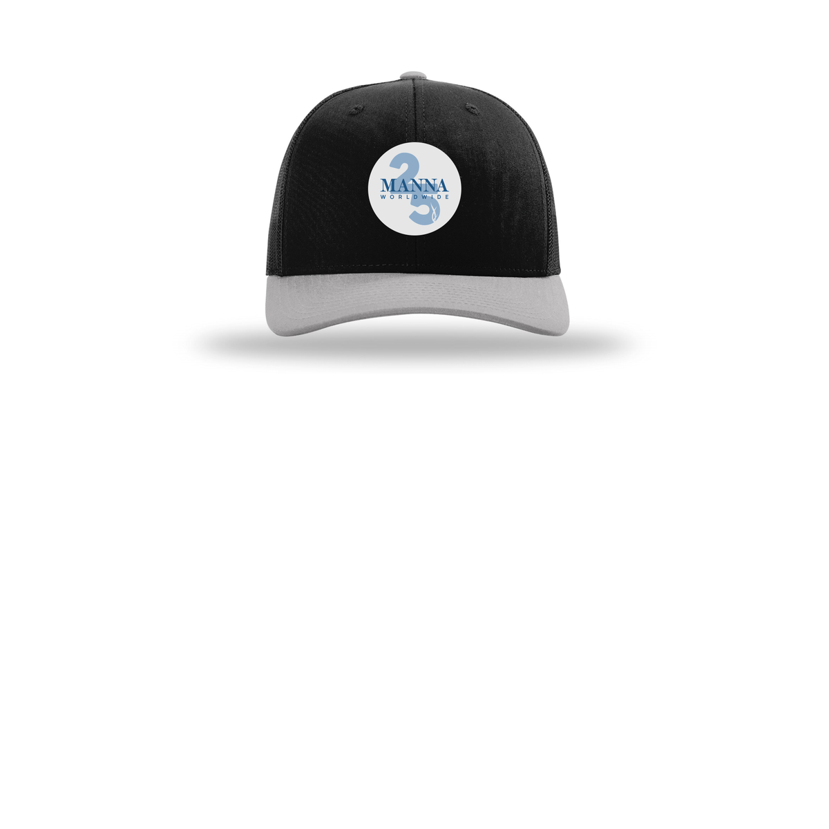 mannaworldwide-richardson-trucker-cap-embroidery-capfront-R112-blackblacklightgrey-flat-front