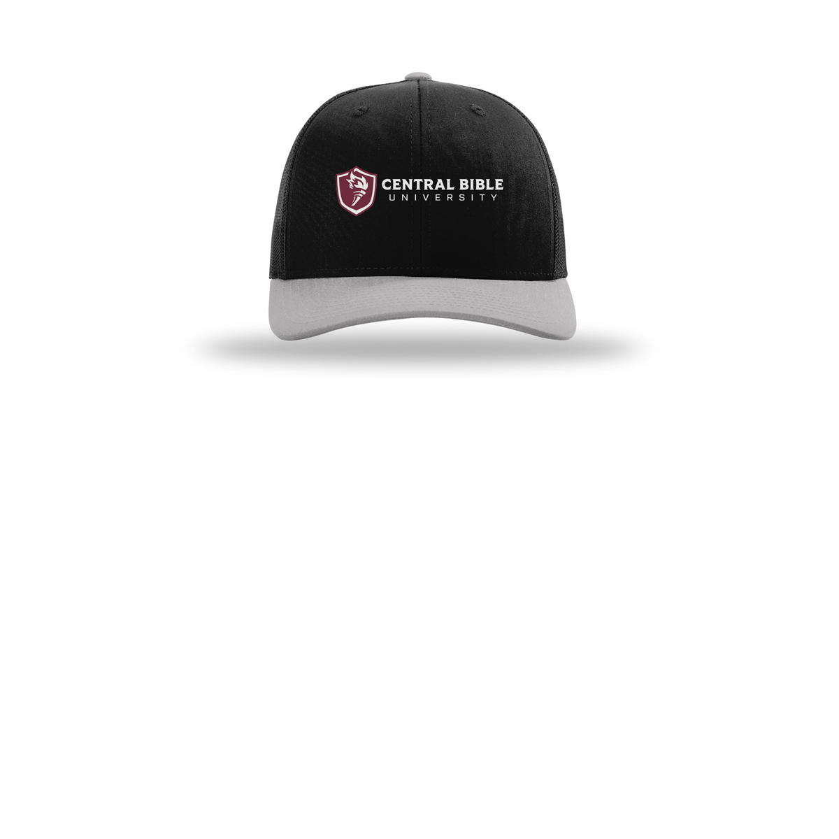 centralbible-richardson-trucker-cap-embroidery-capfront-R112-blackblacklightgrey-flat-front