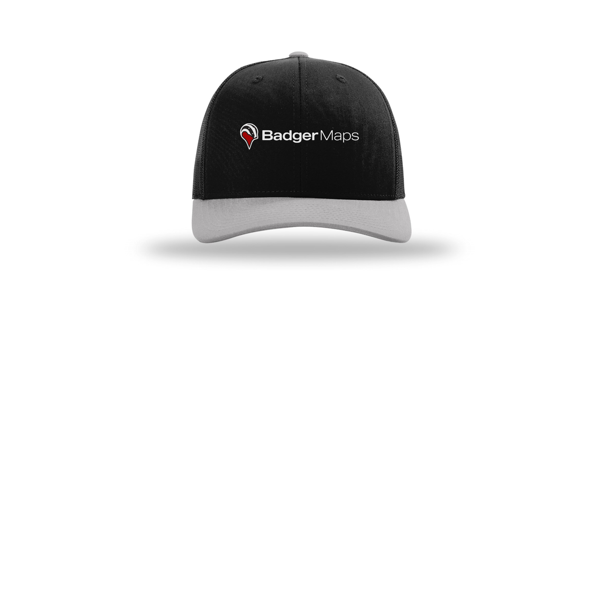 badgermapping-richardson-trucker-cap-embroidery-capfront-R112-blackblacklightgrey-flat-front