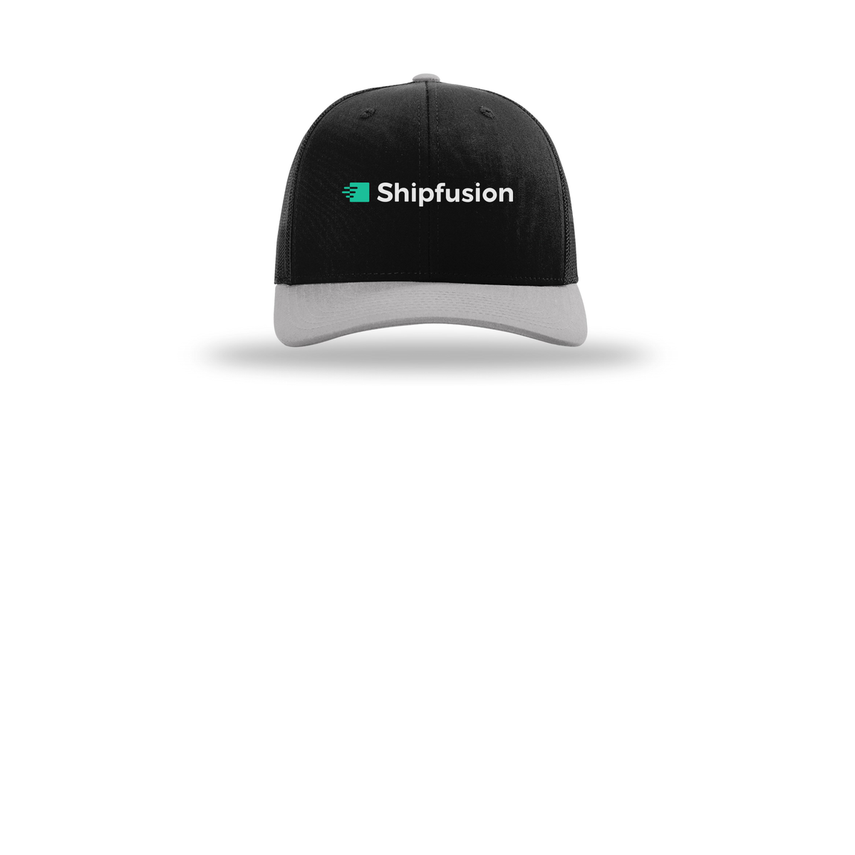 shipfusion-richardson-trucker-cap-embroidery-capfront-R112-blackblacklightgrey-flat-front