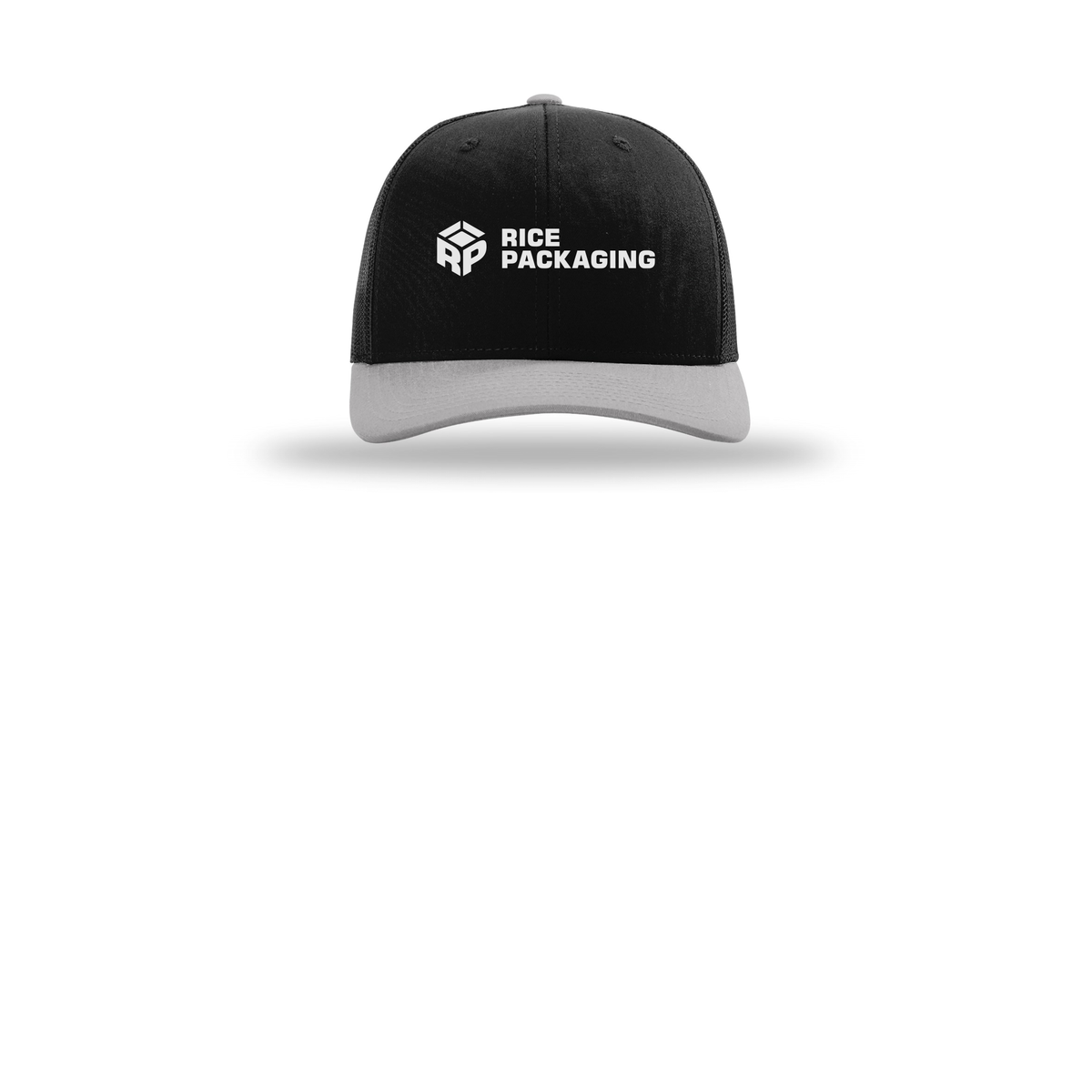 ricepackaging-richardson-trucker-cap-embroidery-capfront-R112-blackblacklightgrey-flat-front