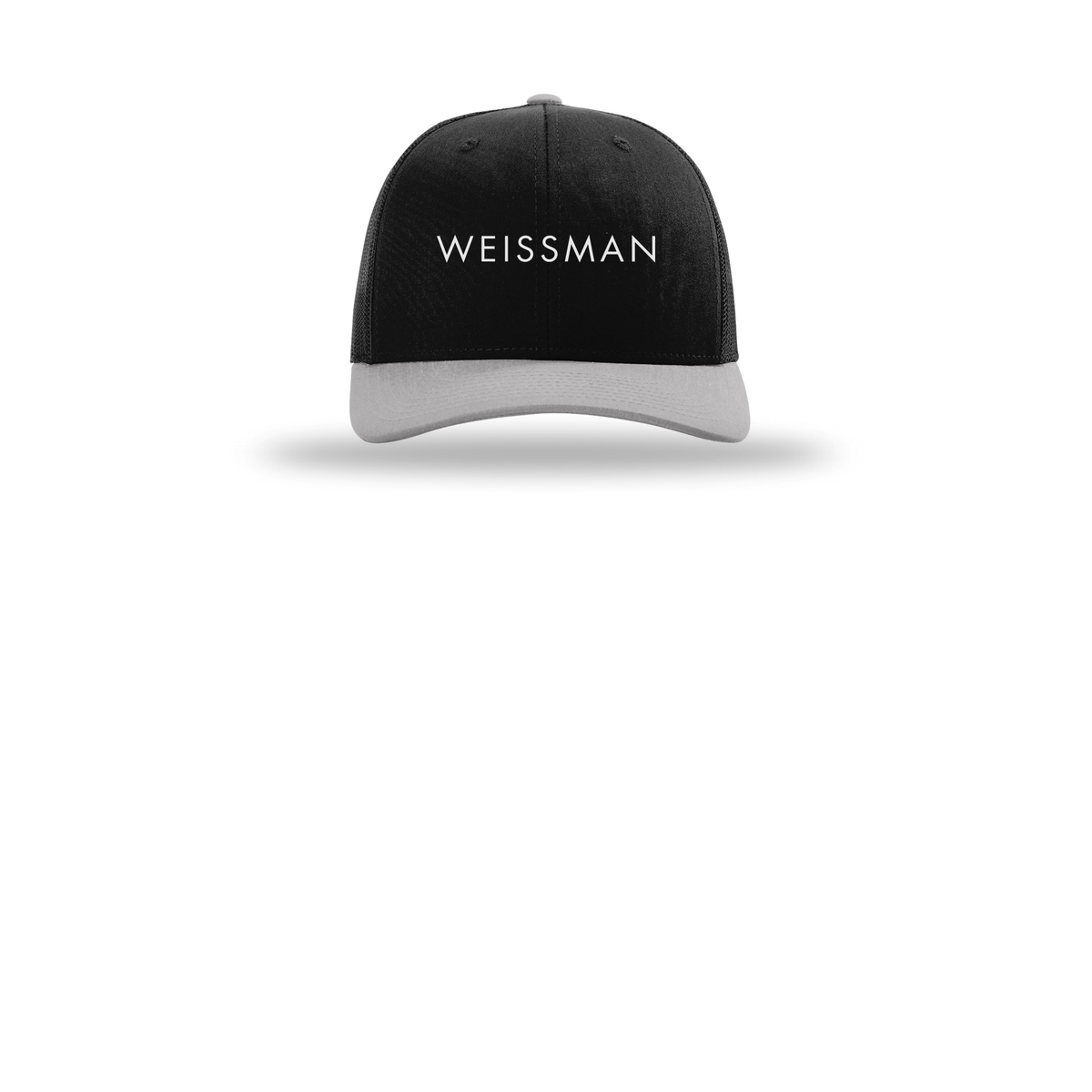 weissmans-richardson-trucker-cap-embroidery-capfront-R112-blackblacklightgrey-flat-front