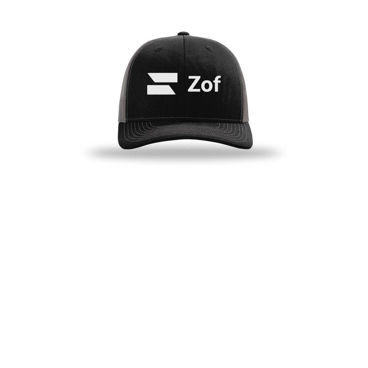zof-richardson-trucker-cap-embroidery-capfront-R112-blackcharcoal-flat-front