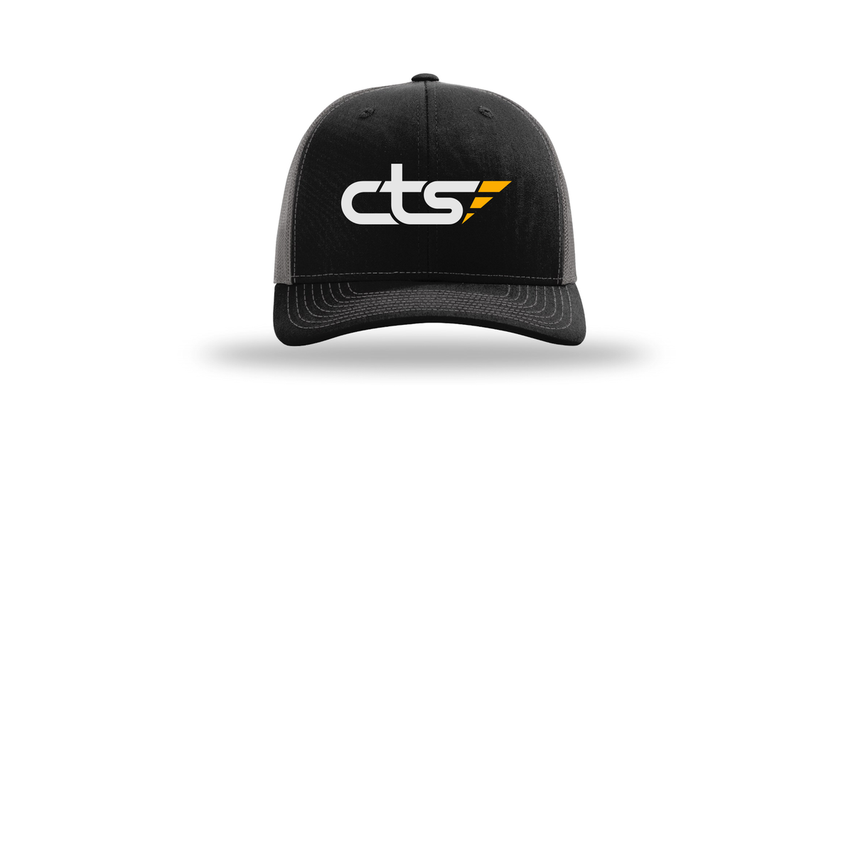cts1-richardson-trucker-cap-embroidery-capfront-R112-blackcharcoal-flat-front