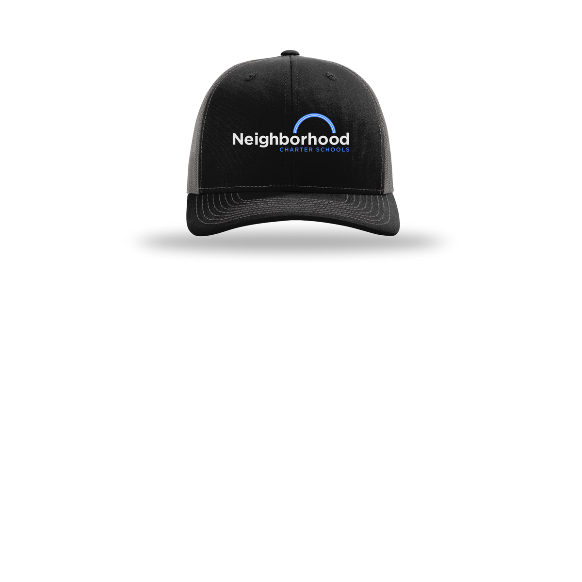 ncschools-richardson-trucker-cap-embroidery-capfront-R112-blackcharcoal-flat-front