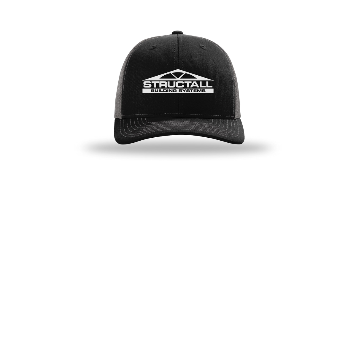 structall-richardson-trucker-cap-embroidery-capfront-R112-blackcharcoal-flat-front