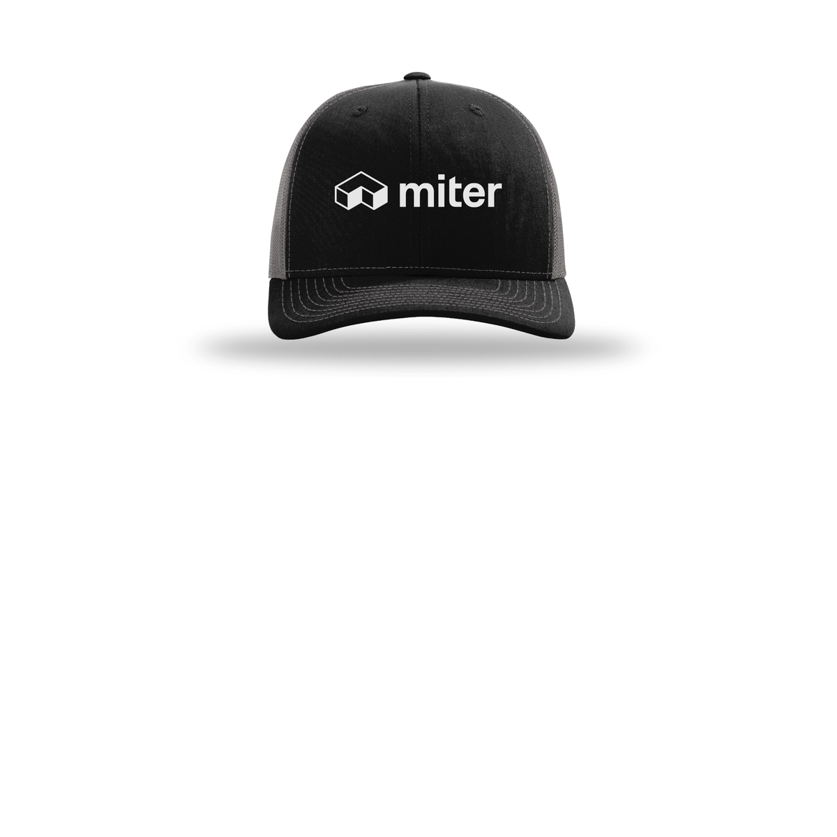 miter-richardson-trucker-cap-embroidery-capfront-R112-blackcharcoal-flat-front