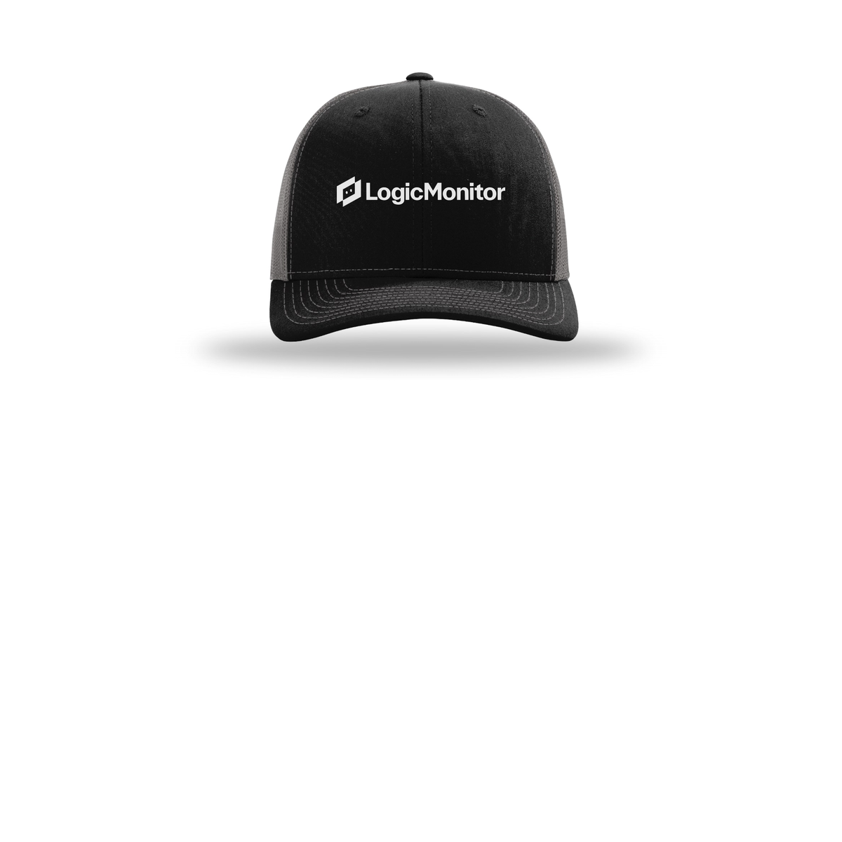 logicmonitor-richardson-trucker-cap-embroidery-capfront-R112-blackcharcoal-flat-front