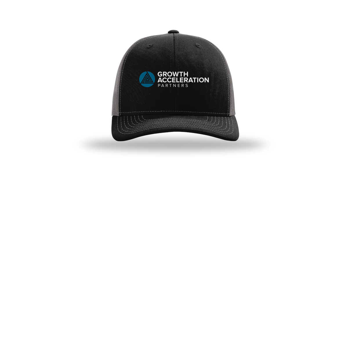 growthaccelerationpartners-richardson-trucker-cap-embroidery-capfront-R112-blackcharcoal-flat-front