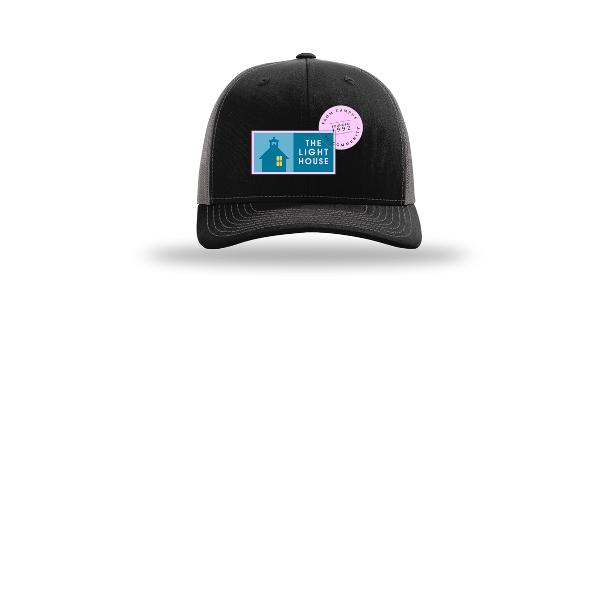 lhcampus-richardson-trucker-cap-embroidery-capfront-R112-blackcharcoal-flat-front