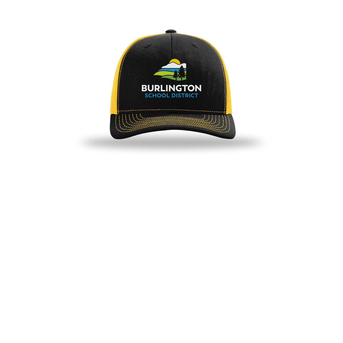 bsdvt-richardson-trucker-cap-embroidery-capfront-R112-blackgold-flat-front