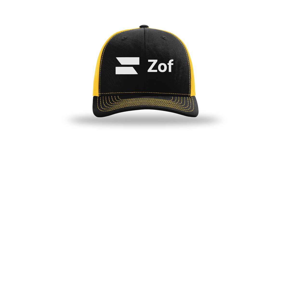 zof-richardson-trucker-cap-embroidery-capfront-R112-blackgold-flat-front