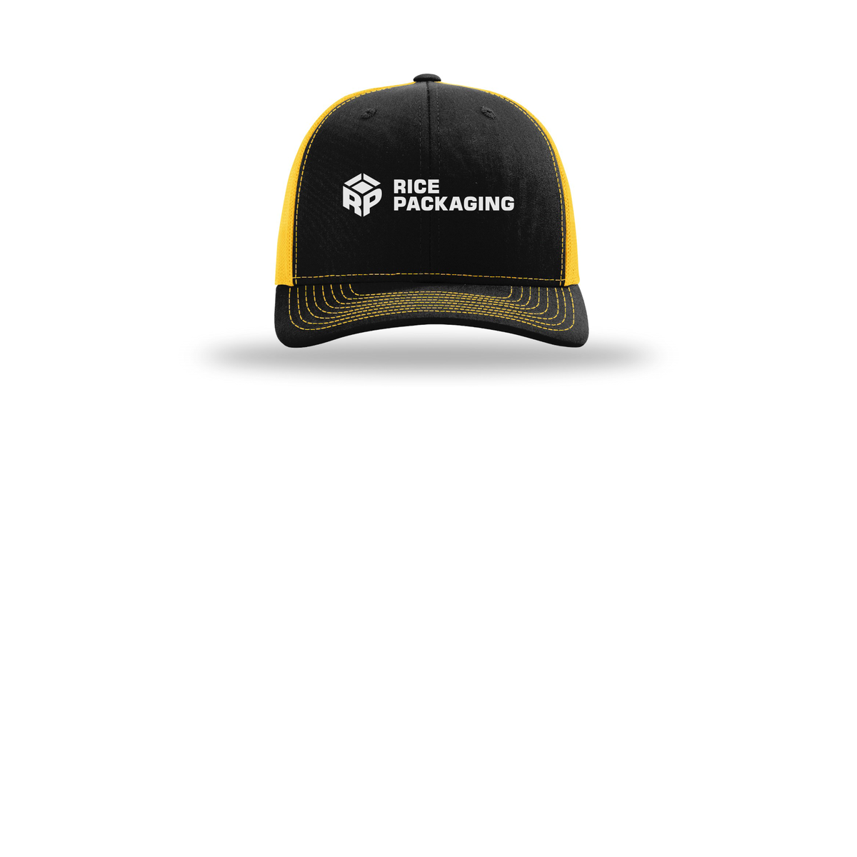 ricepackaging-richardson-trucker-cap-embroidery-capfront-R112-blackgold-flat-front