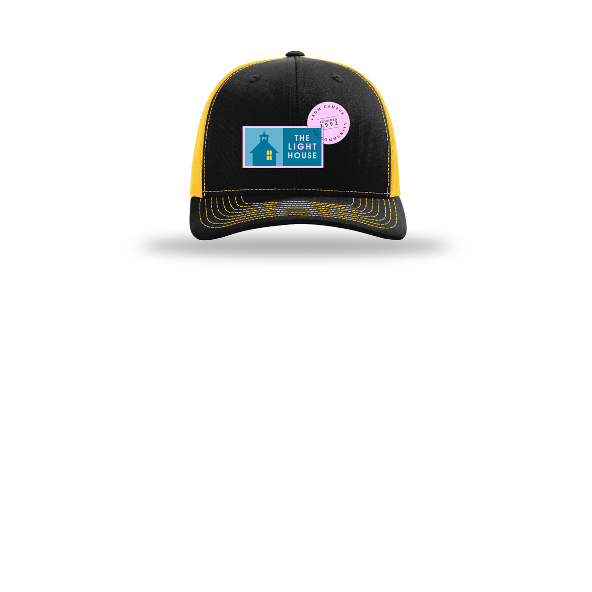 lhcampus-richardson-trucker-cap-embroidery-capfront-R112-blackgold-flat-front