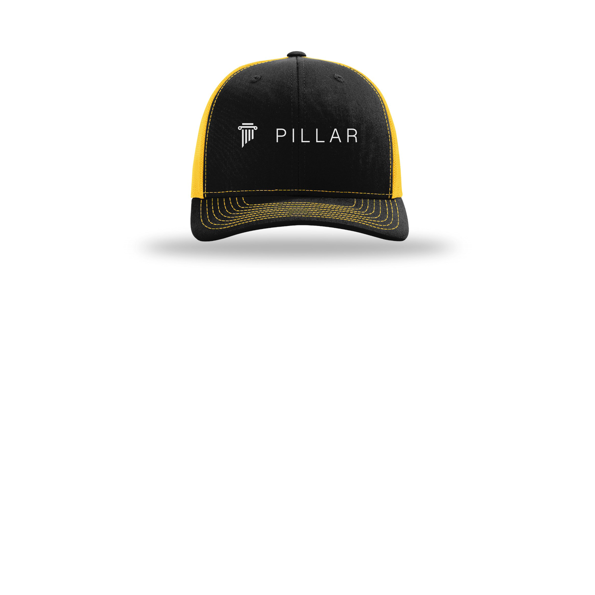 pillar-richardson-trucker-cap-embroidery-capfront-R112-blackgold-flat-front