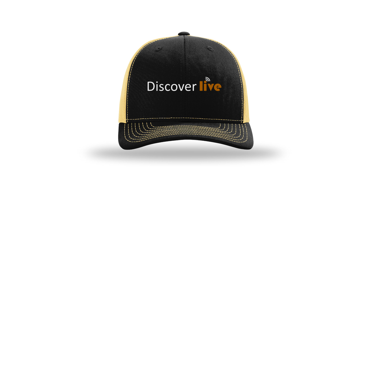 discover-richardson-trucker-cap-embroidery-capfront-R112-blackvegasgold-flat-front