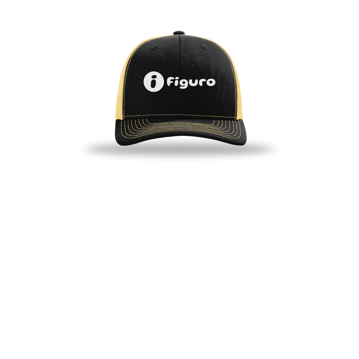 getfiguro-richardson-trucker-cap-embroidery-capfront-R112-blackvegasgold-flat-front