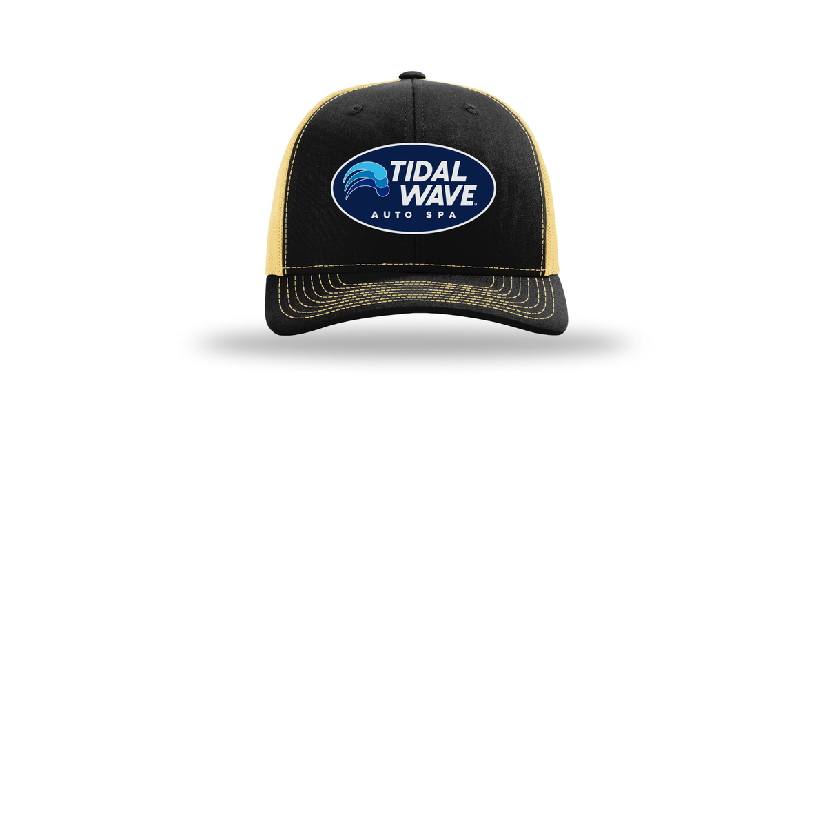 tidalwaveautospa-richardson-trucker-cap-embroidery-capfront-R112-blackvegasgold-flat-front