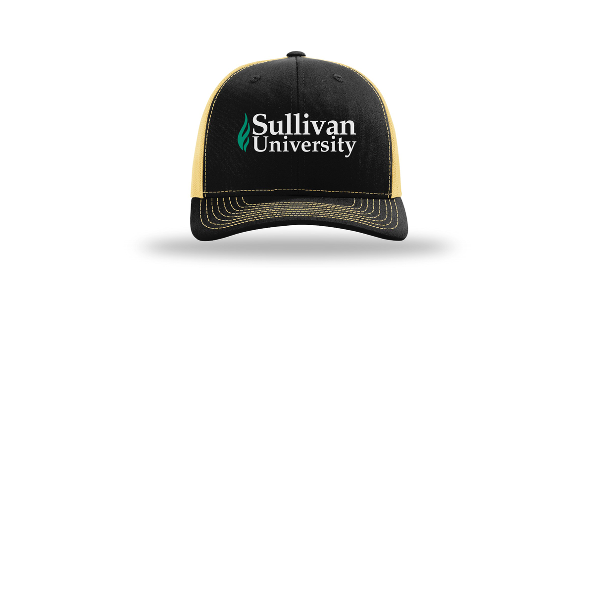 sullivan-richardson-trucker-cap-embroidery-capfront-R112-blackvegasgold-flat-front