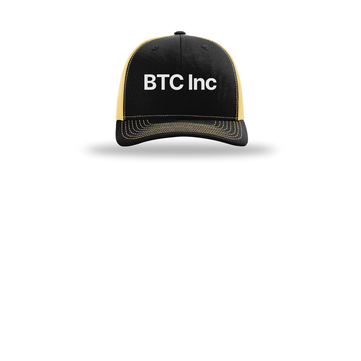 btc-richardson-trucker-cap-embroidery-capfront-R112-blackvegasgold-flat-front