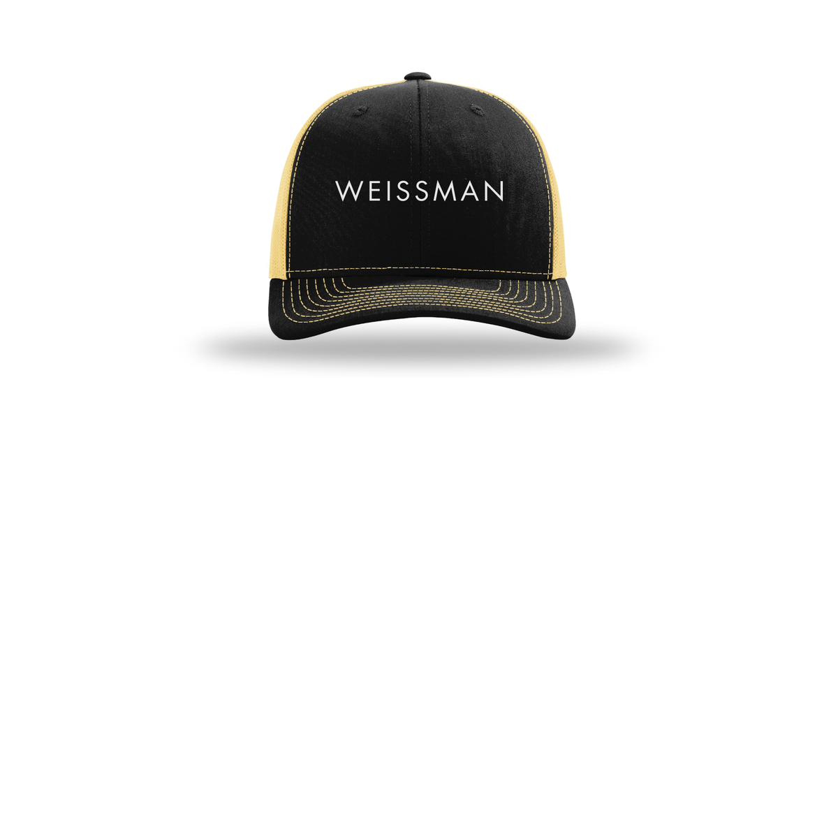 weissmans-richardson-trucker-cap-embroidery-capfront-R112-blackvegasgold-flat-front