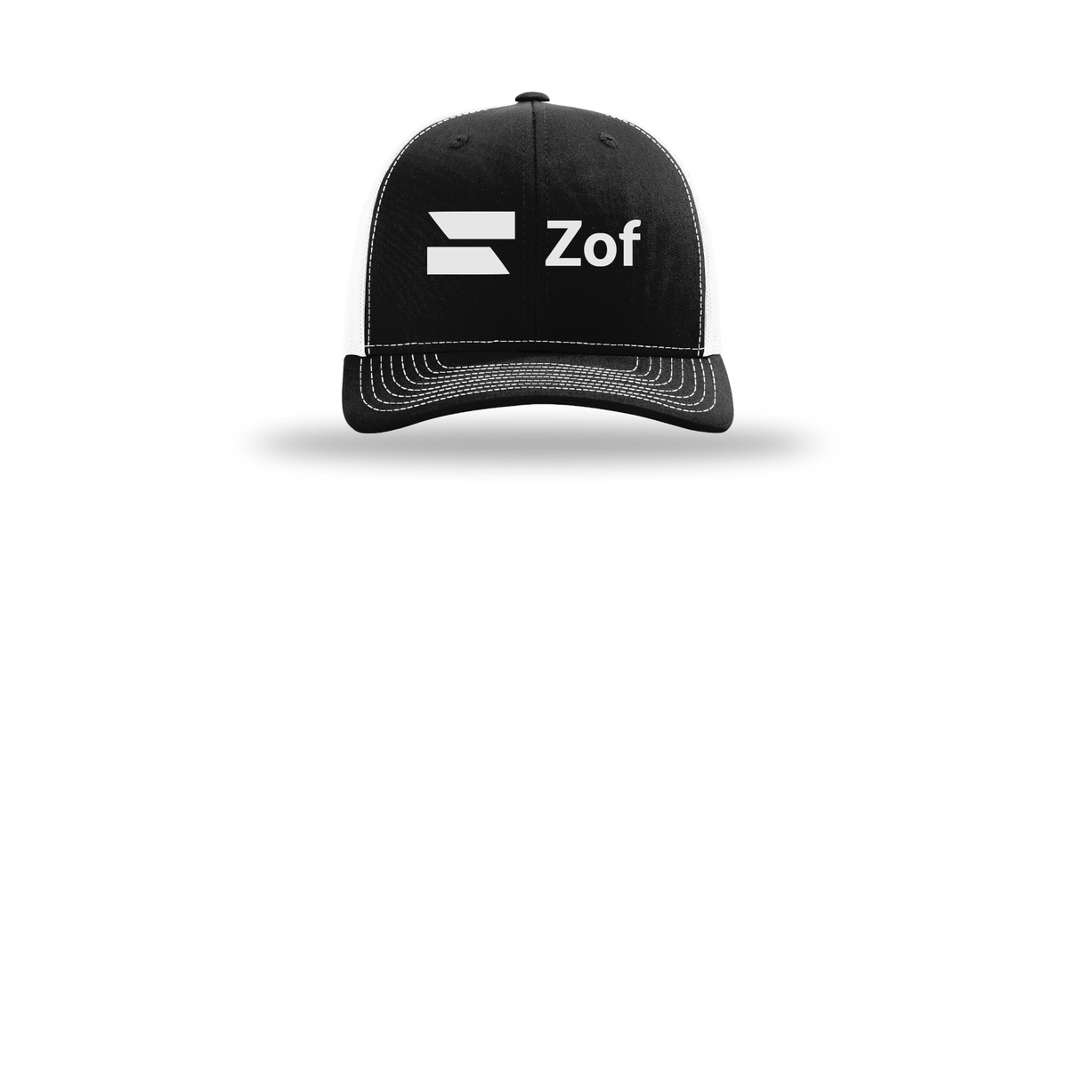 zof-richardson-trucker-cap-embroidery-capfront-R112-blackwhite-flat-front
