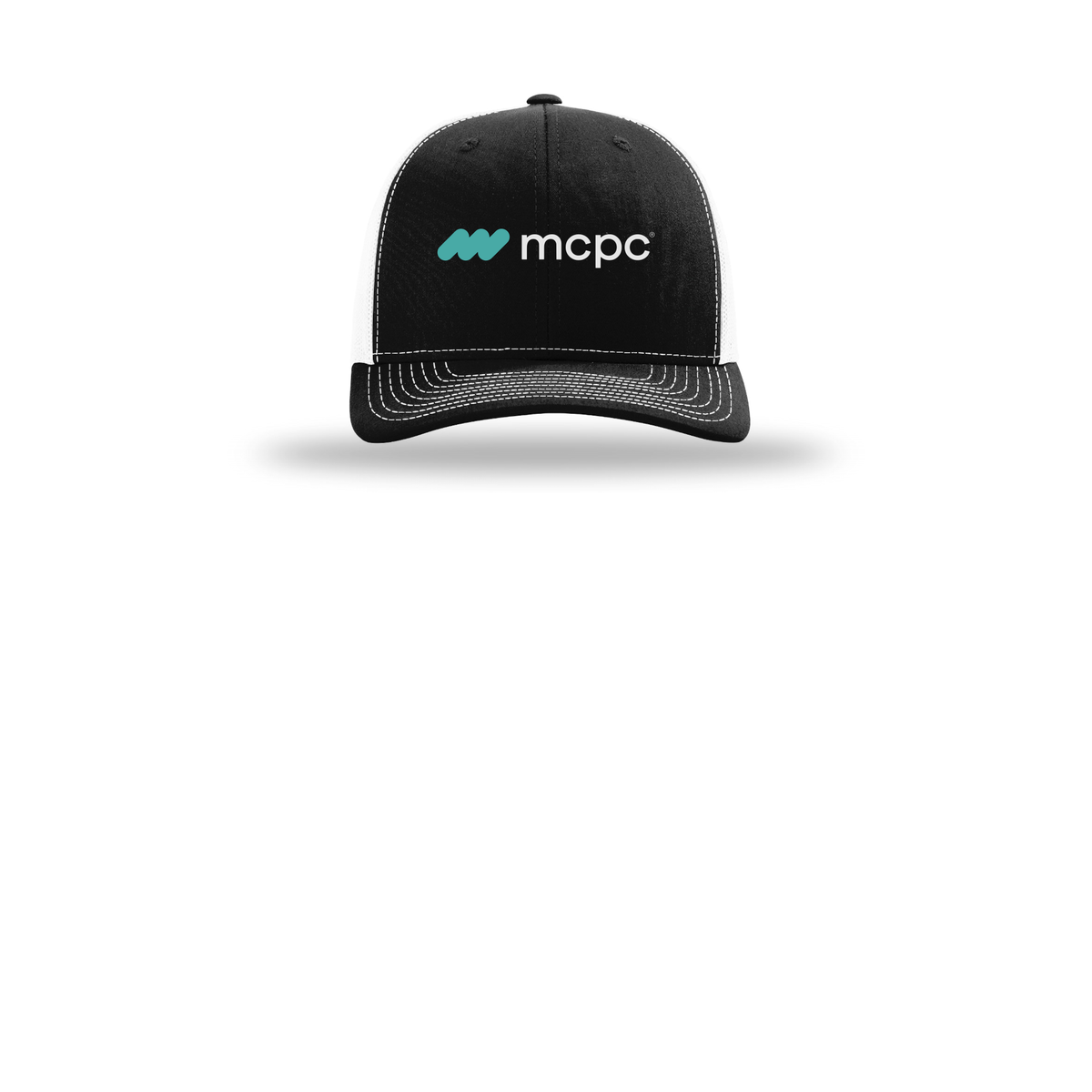 mcpc-richardson-trucker-cap-embroidery-capfront-R112-blackwhite-flat-front