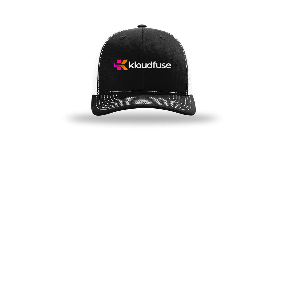 kloudfuse-richardson-trucker-cap-embroidery-capfront-R112-blackwhite-flat-front