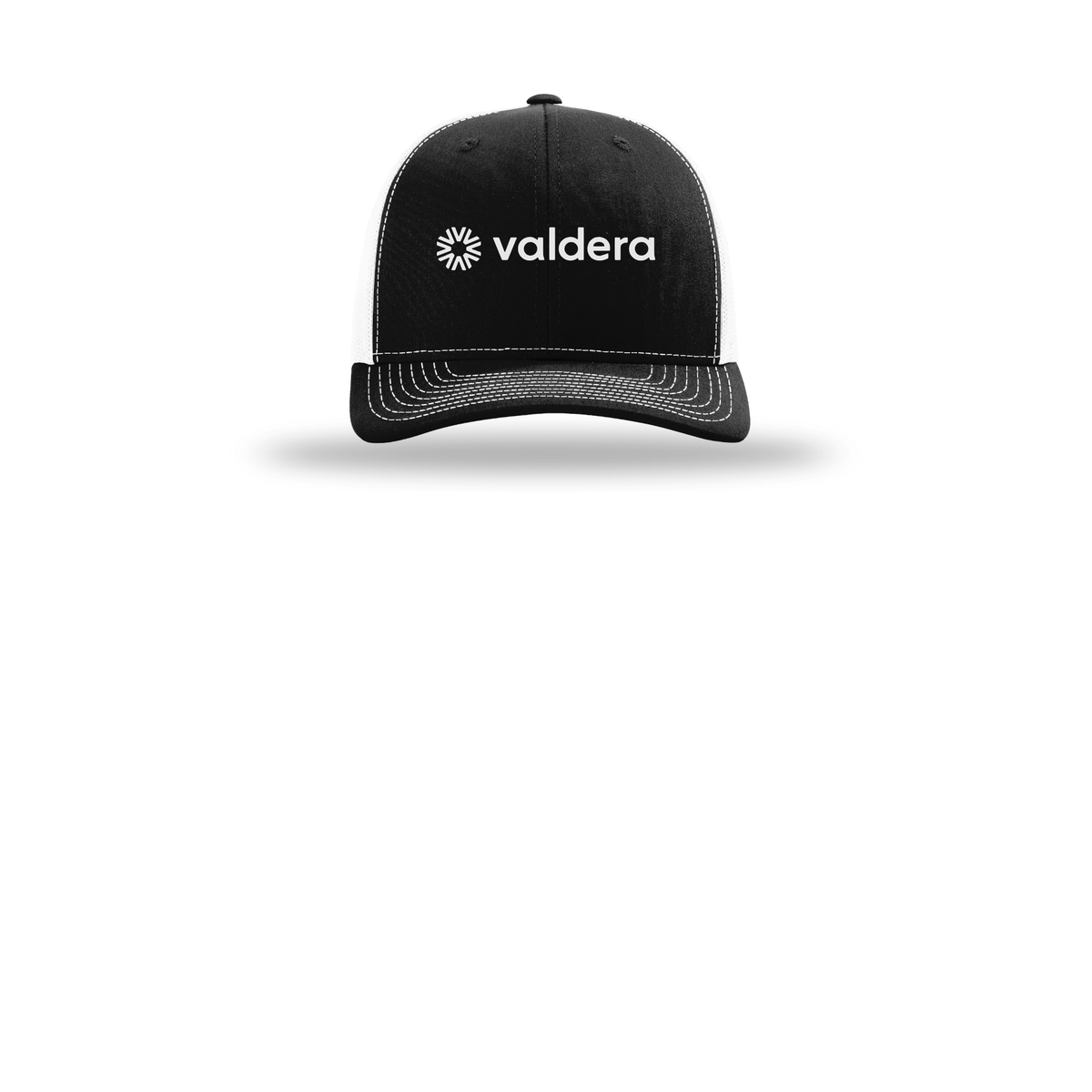 valdera-richardson-trucker-cap-embroidery-capfront-R112-blackwhite-flat-front